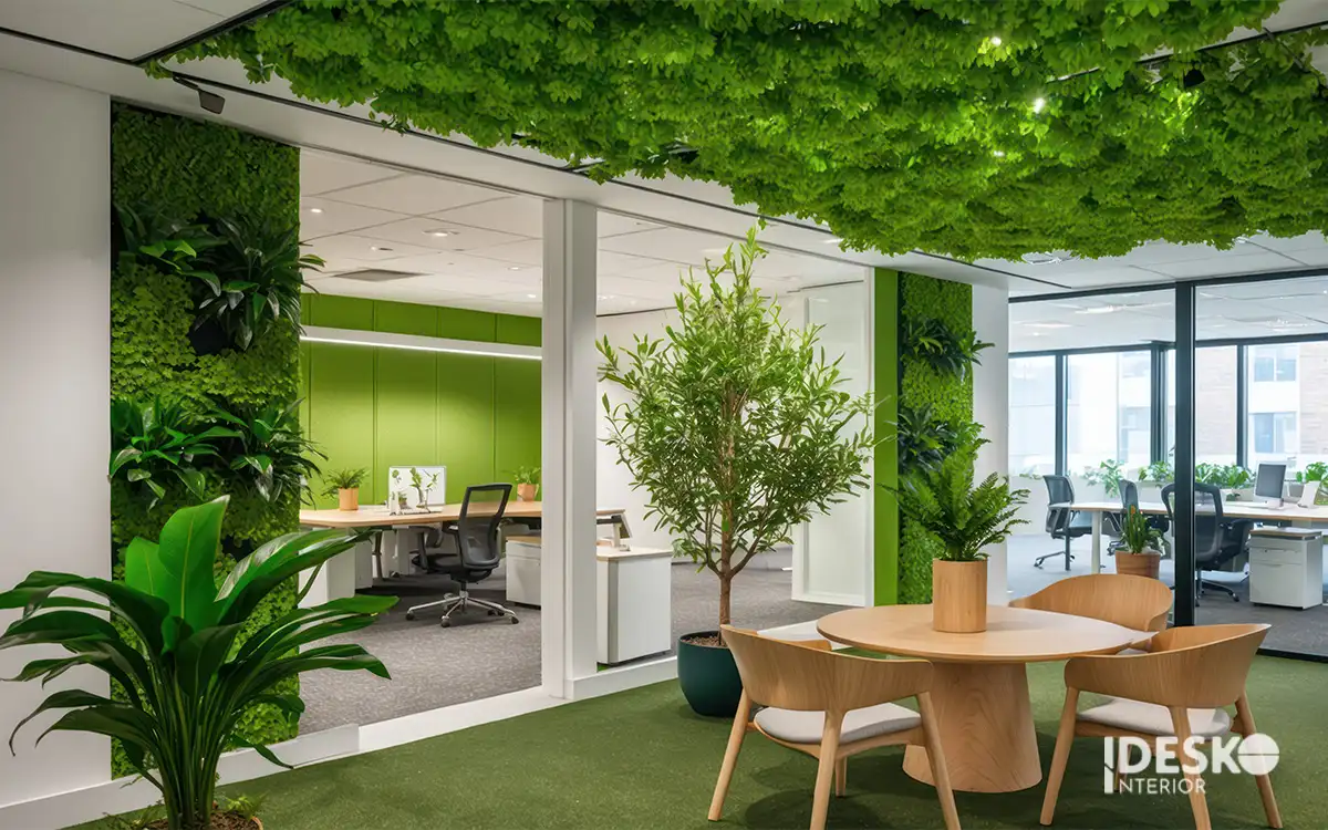 Mẫu thiết kế văn phòng 300m2 mở phong cách xanh với nhiều cây xanh, tạo cảm giác thư giãn và gần gũi