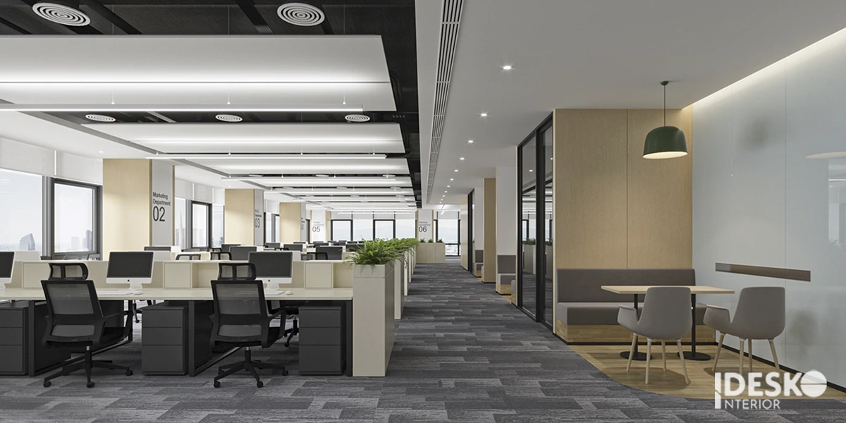 Thiết kế văn phòng 1000m2 cần được phân bổ không gian hợp lý giữa các khu vực và không gian