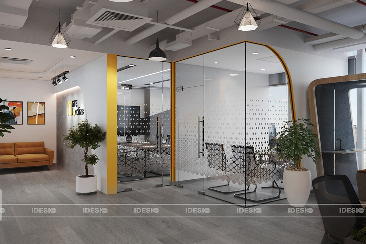 Phân khu họp nhỏ và booth cá nhân trong không gian chung hiện đại