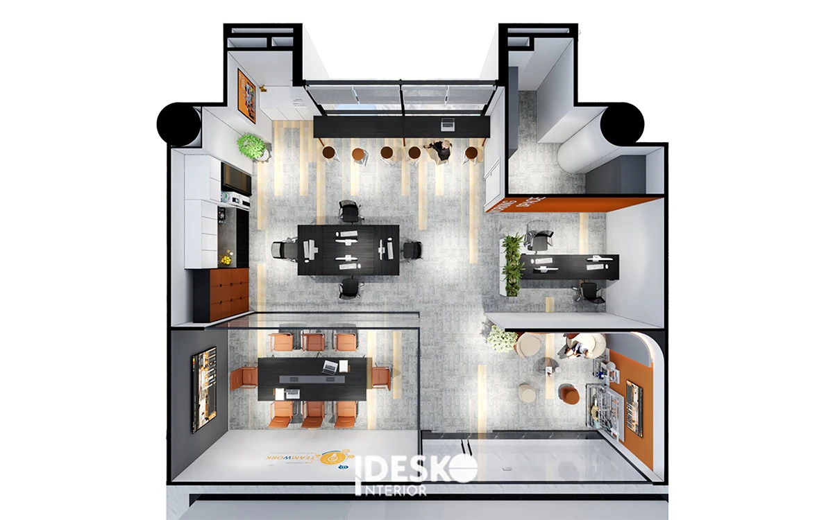 Lên bản vẽ 3D không gian văn phòng làm việc