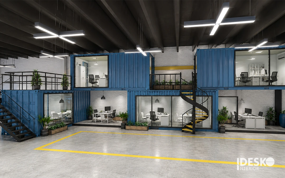 Văn phòng container kết hợp khu làm việc khép kín, phù hợp với môi trường sản xuất công nghiệp hiện đại