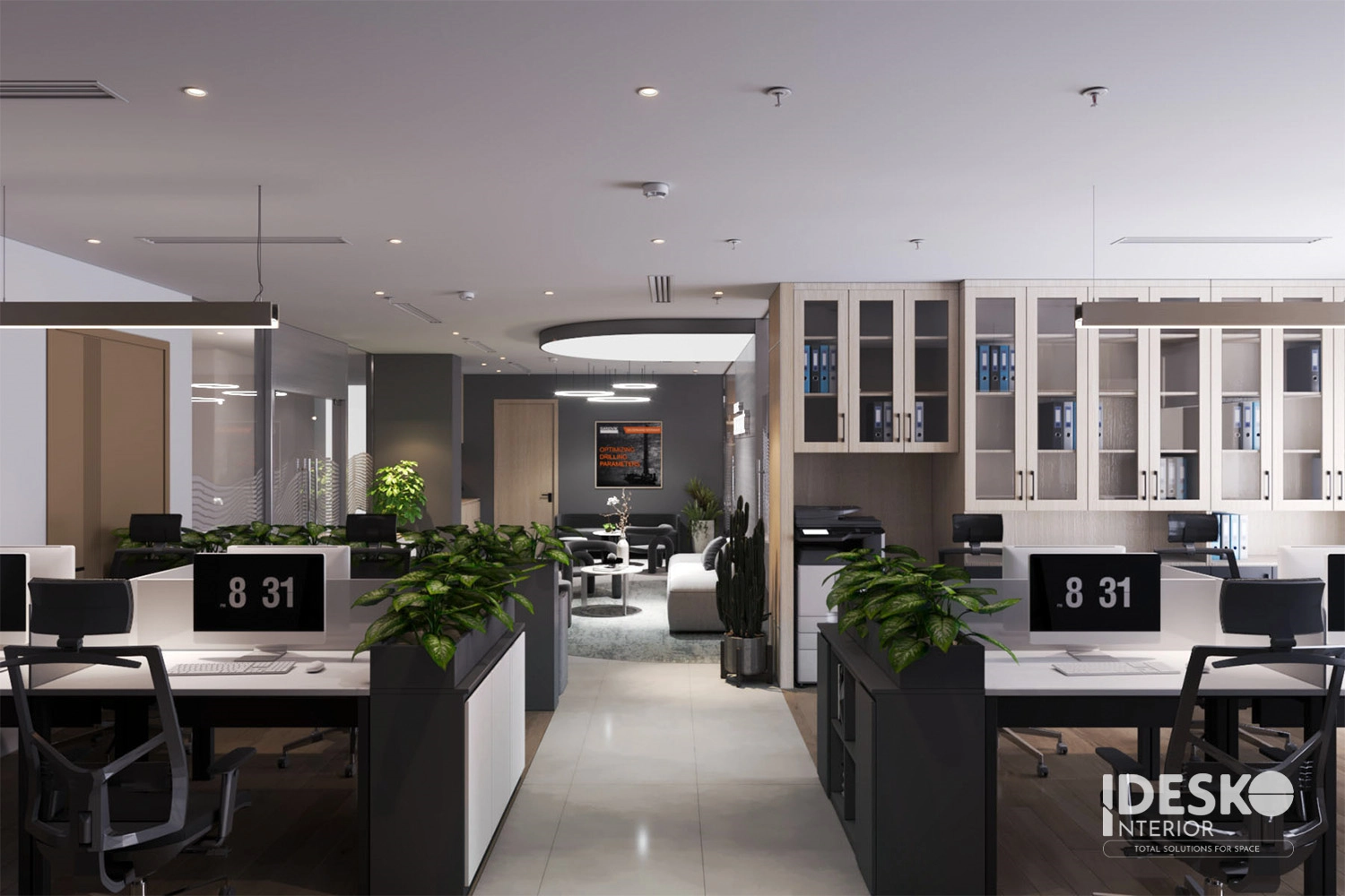 Khu tiếp khách của văn phòng Sandvik với thiết kế hiện đại, tông trung tính và cảm giác chuyên nghiệp, tinh gọn