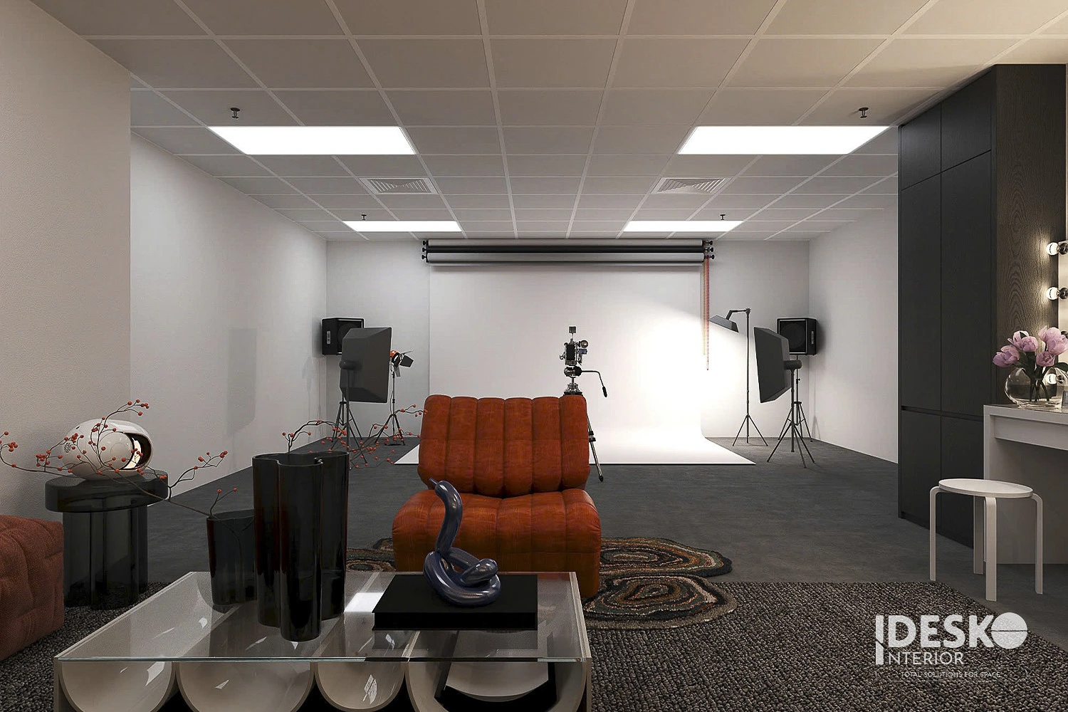 Studio chụp hình trong văn phòng LabelX với không gian linh hoạt, phục vụ tốt cho hoạt động sáng tạo nội dung