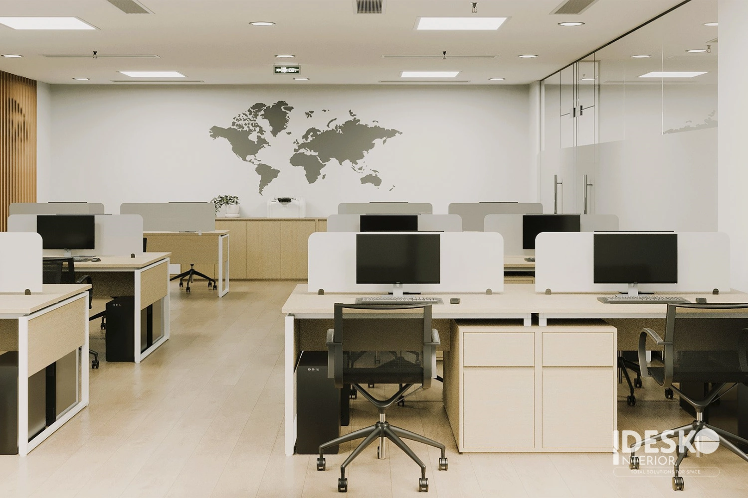 Không gian làm việc của Trans Wagon với bố cục gọn gàng, tông sáng và tinh thần chuyên nghiệp, hiện đại