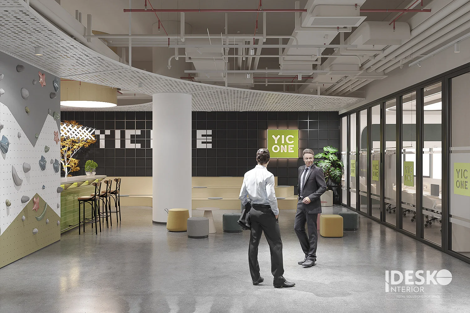 Thiết kế văn phòng công ty thời trang Yic One với trần mở và phong cách trẻ trung, sáng tạo