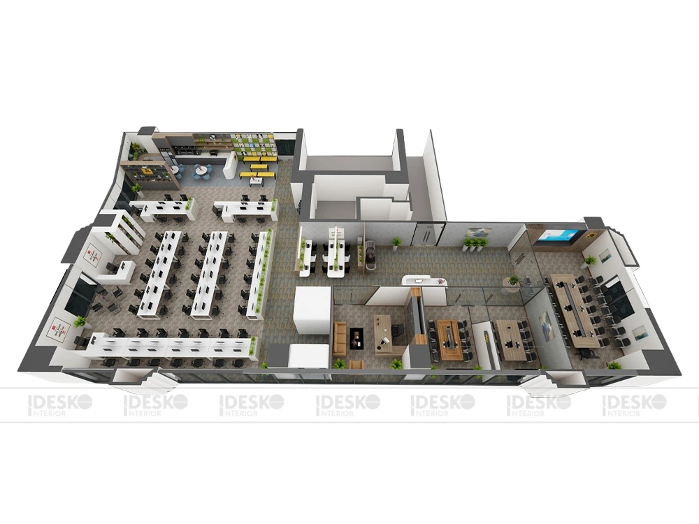 Bản vẽ phối cảnh 3D bố trí mặt bằng văn phòng
