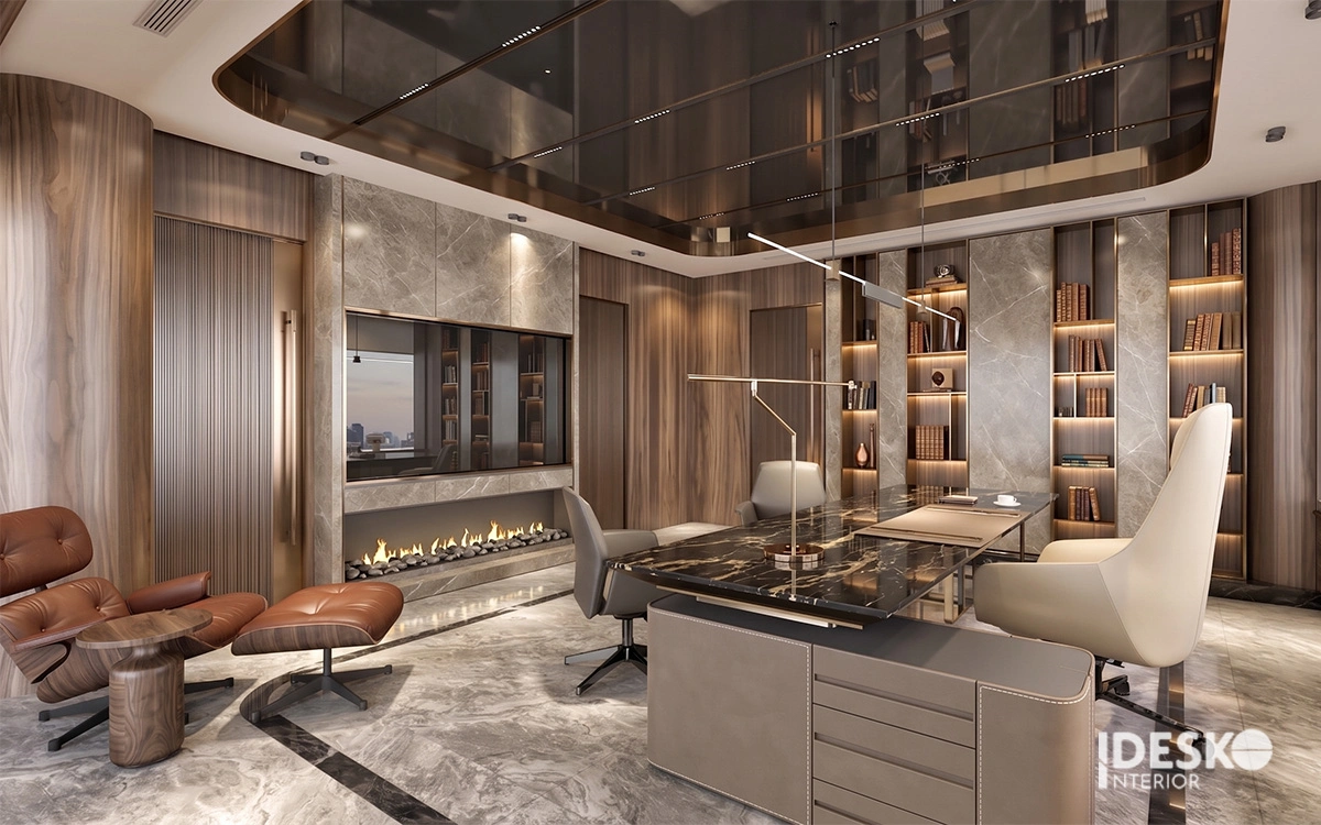 Phòng giám đốc sang trọng với tầm nhìn bao quát và nội thất tinh xảo